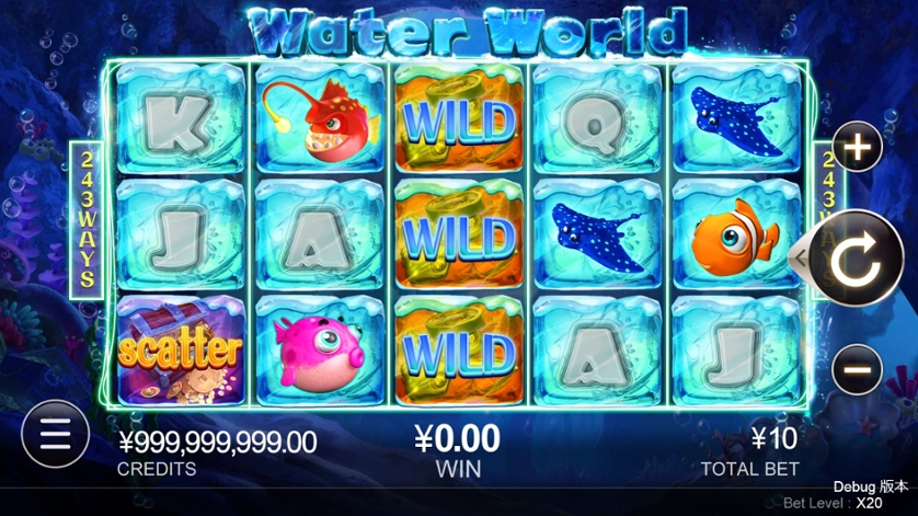 Slot Waterworld by CQ9 featuring underwater symbols and exciting bonus rounds.